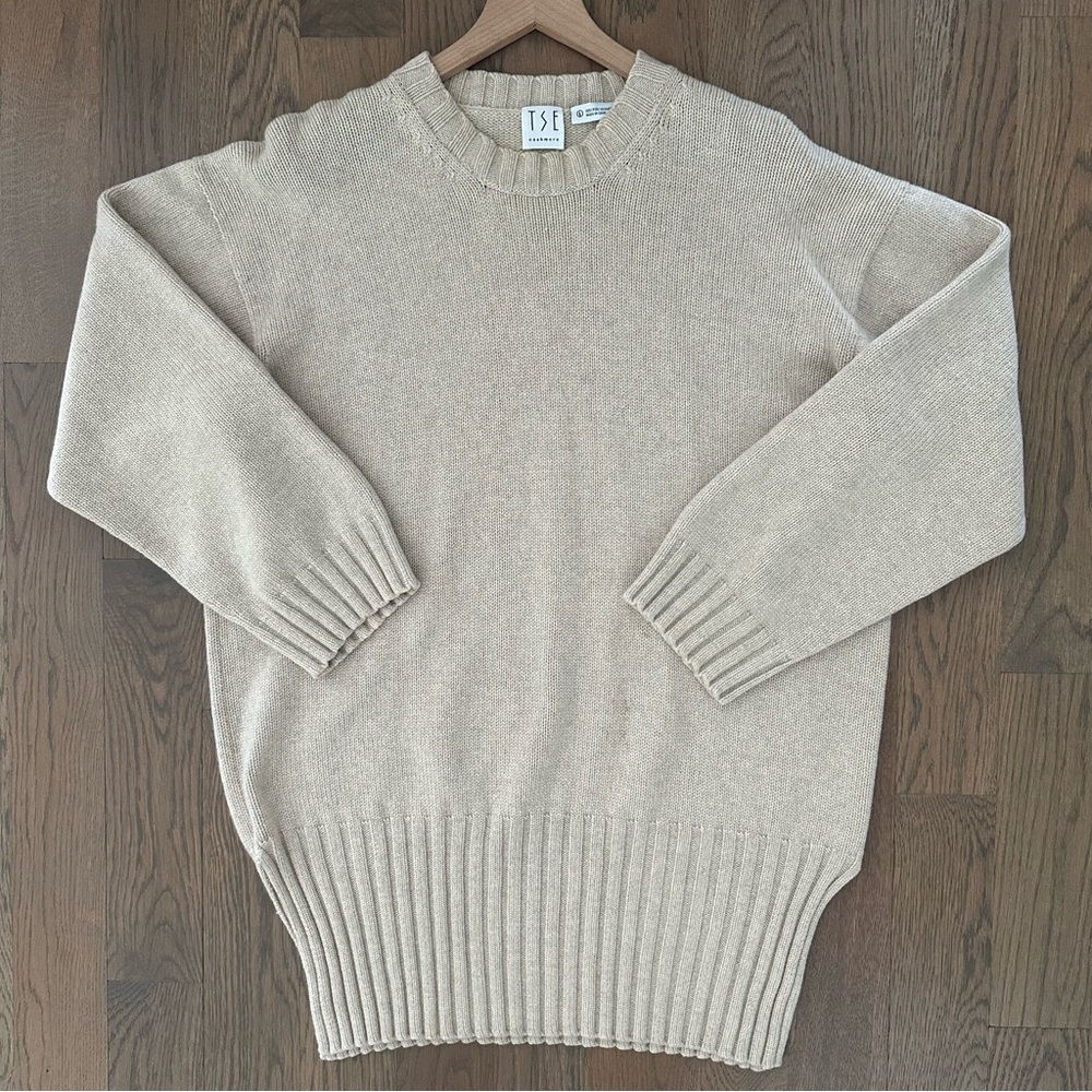 TSE Crew Neck Oversize 100% Cashmere Heavyweight Sweater Heather Oatmeal Large